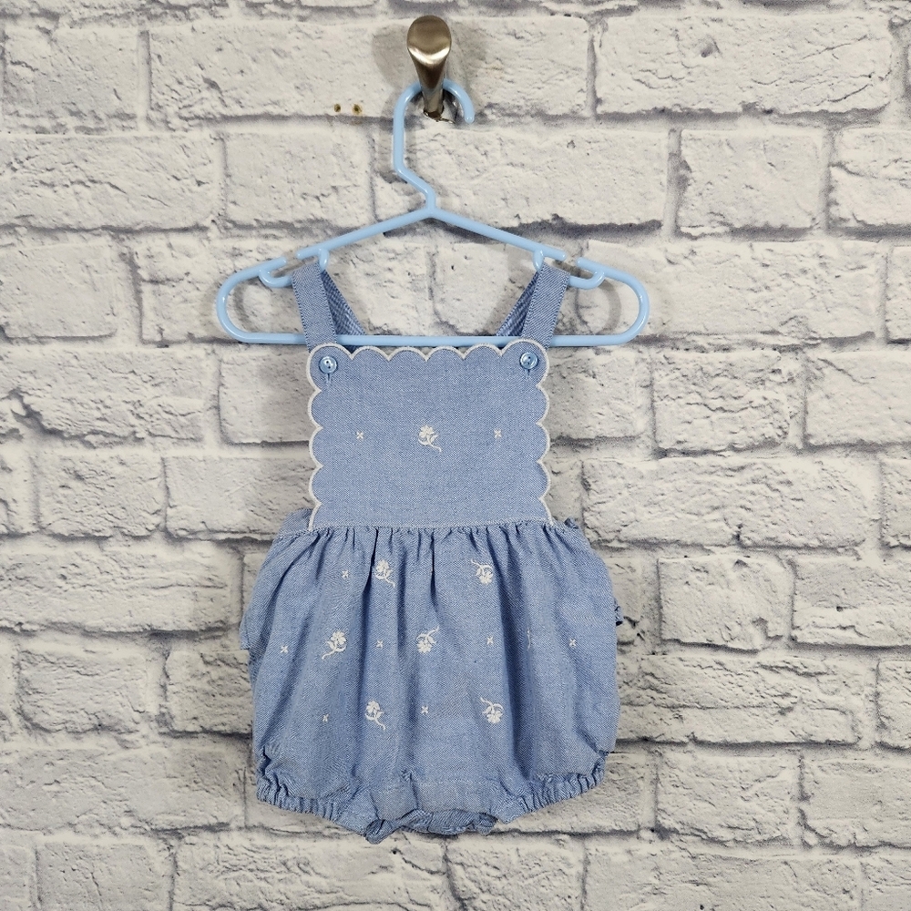 Janie and Jack Light Blue Embroidered Chambray Baby One-Piece